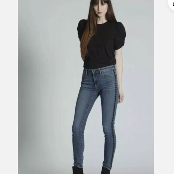 DRIFTWOOD Jackie Star Embellished Trim Skinny Stretch Denim Ankle Jeans Size 26 - Picture 2 of 9